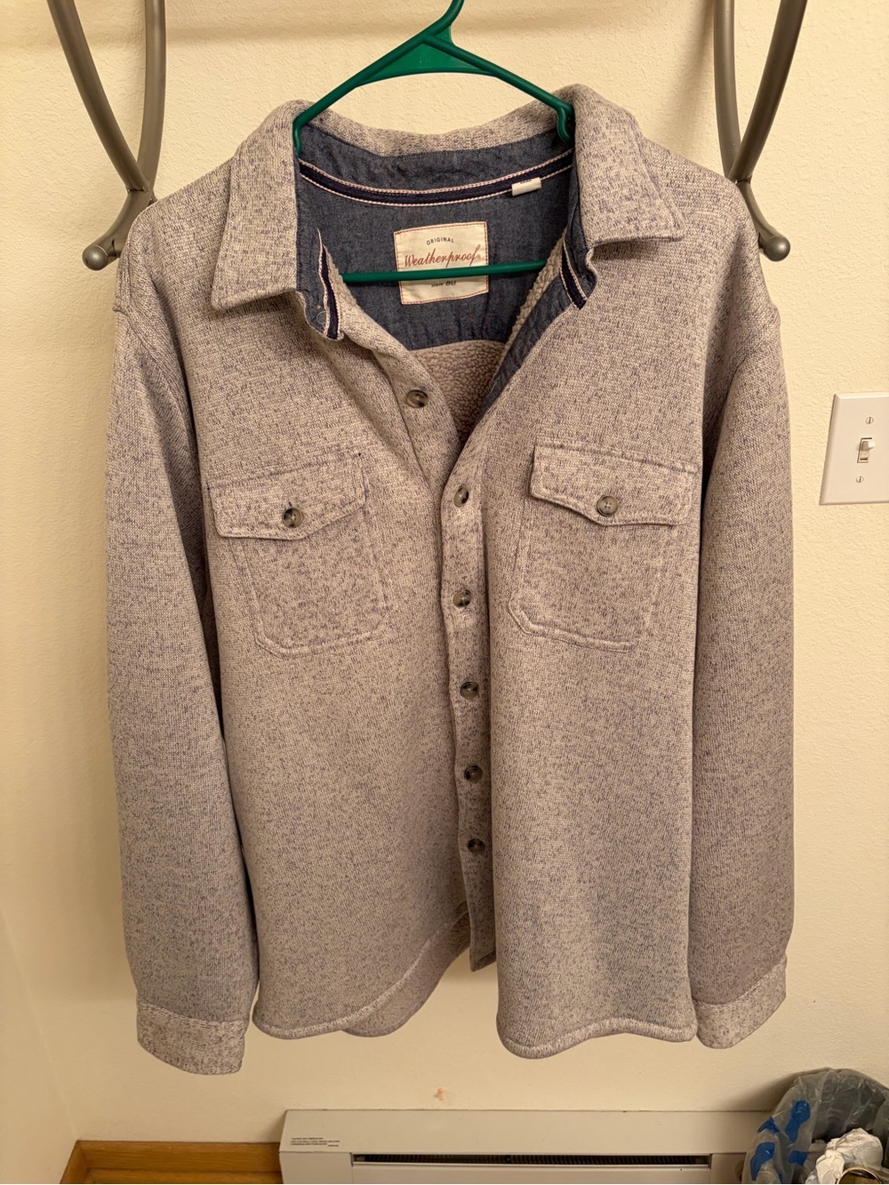 Weatherproof Gray Button-Front Wool-Blend Shirt Jacket
